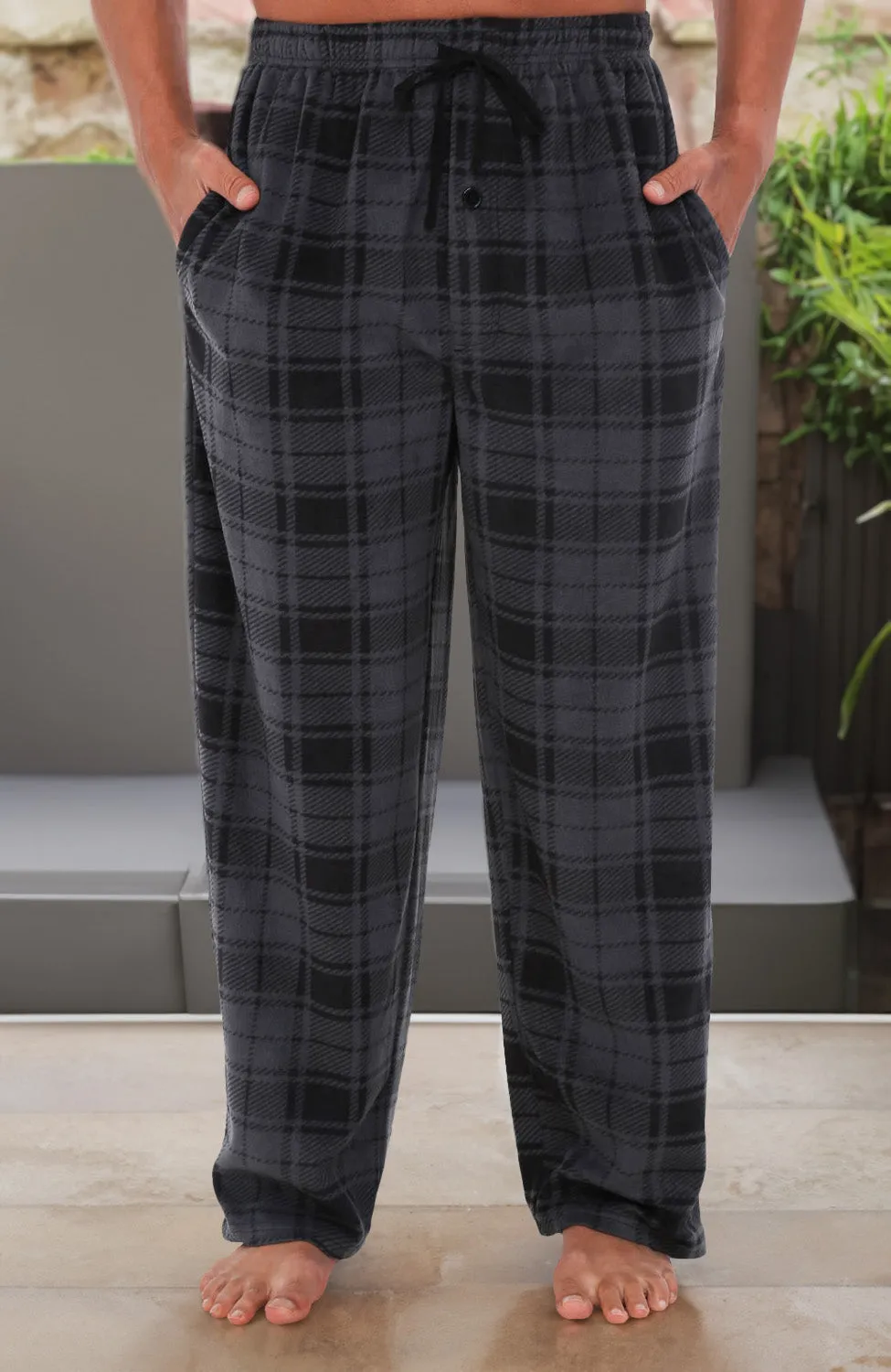 Men's Plush Fleece Pajama Pants with Pockets, Lounge Bottoms