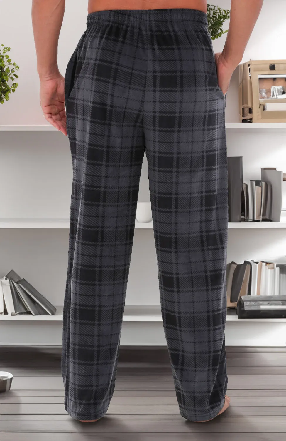 Men's Plush Fleece Pajama Pants with Pockets, Lounge Bottoms