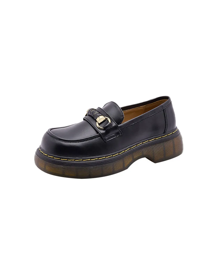 Metal Buckle Deco Square Head Loafers for Women