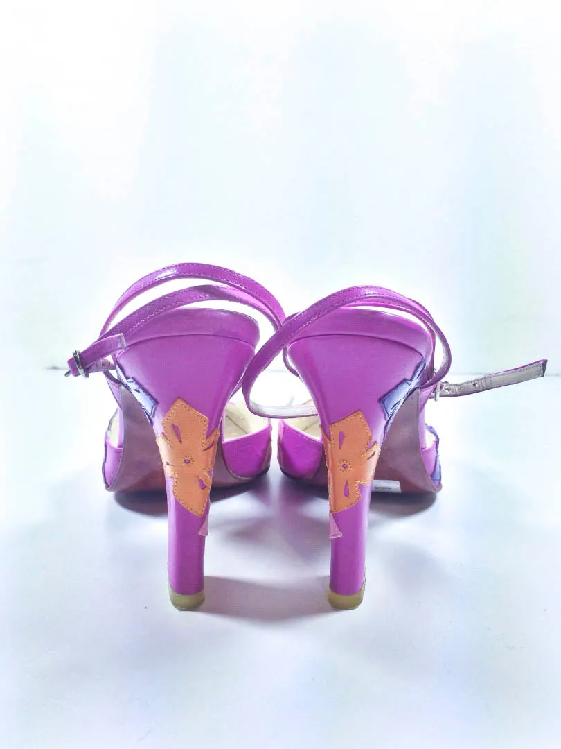 MICHEL PERRY Pink, Purple, and Orange Floral Leather Heels Size 5 1/2