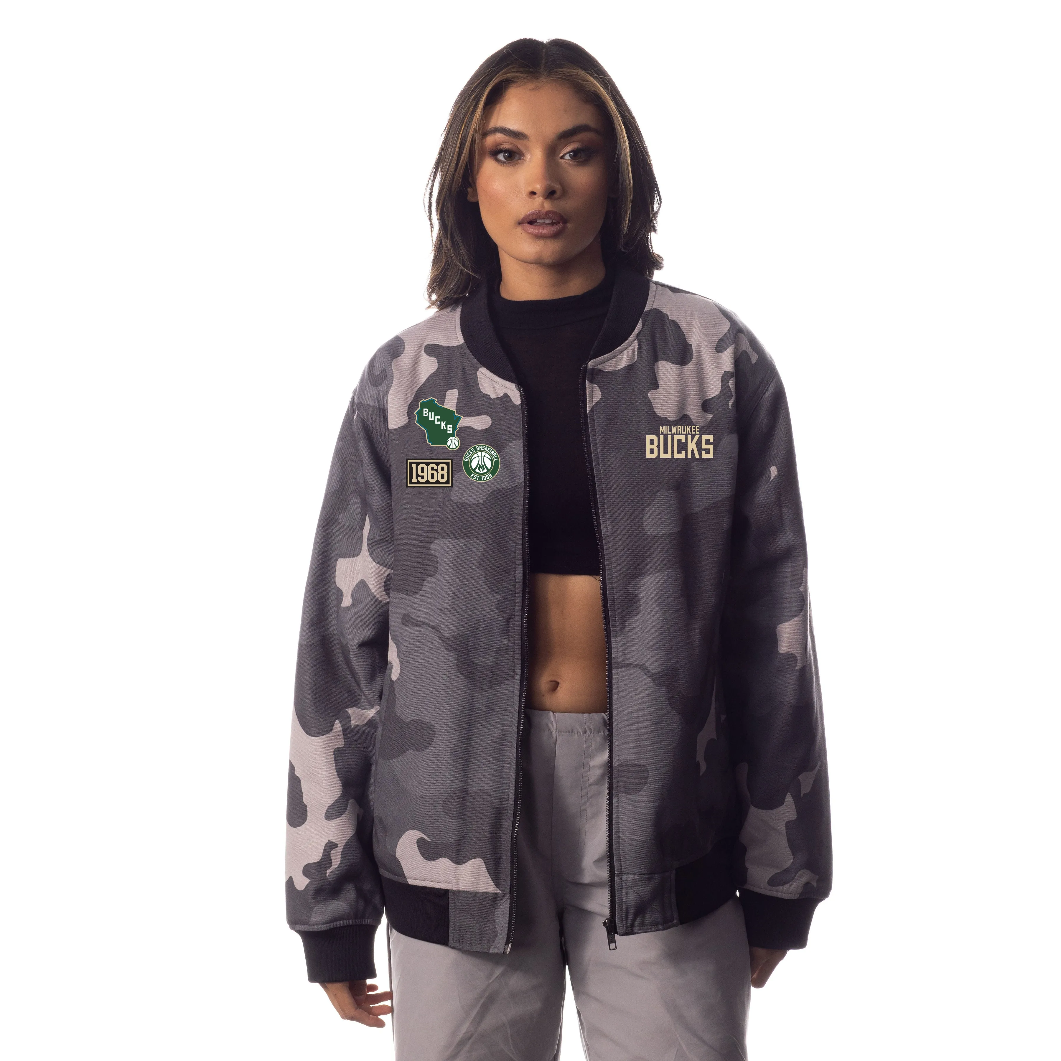 Milwaukee Bucks Unisex Camo Bomber - Grey Camo