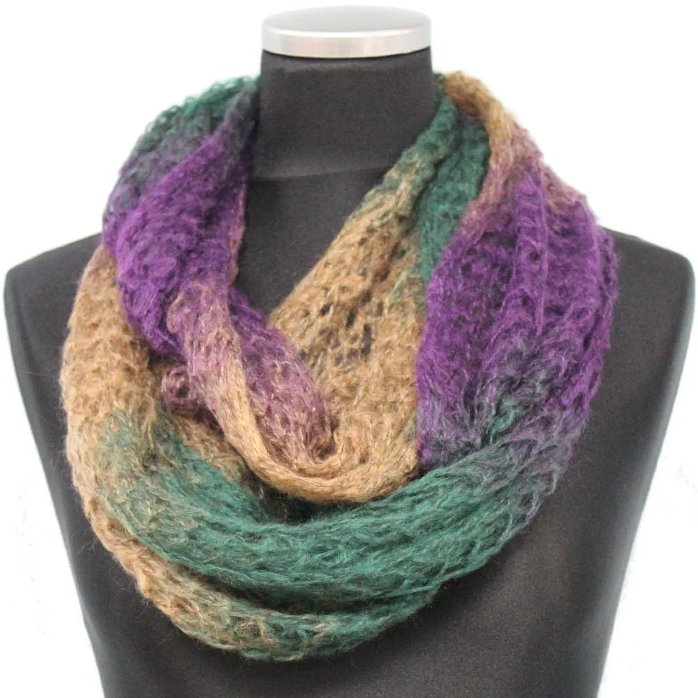 Mohair-like Space Dyed Infinity Muffler-Brown/Plum Combo