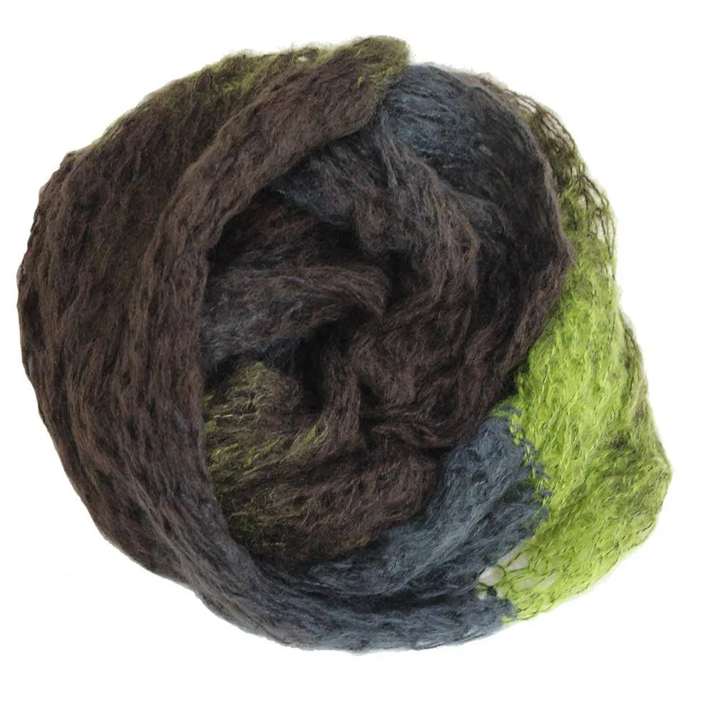 Mohair-like Space Dyed Infinity Muffler-Khaki/Chocolate/Grey Combo