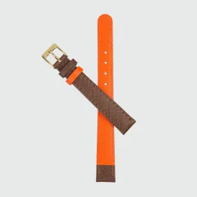 Montmartre Chestnut & Orange Leather Watch Strap with Yellow Gold Buckle