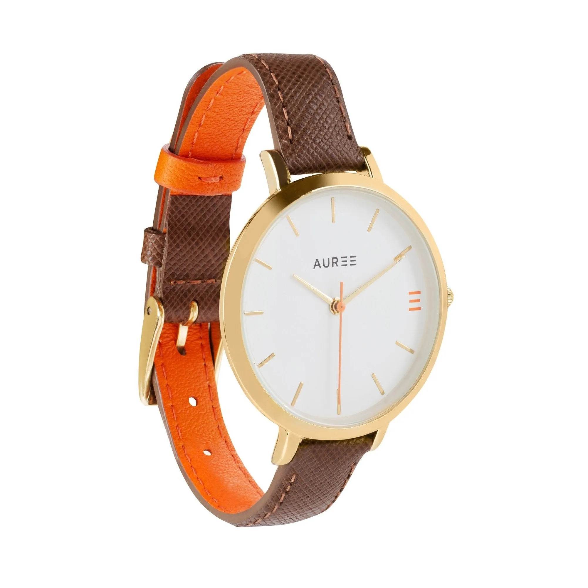 Montmartre Chestnut & Orange Leather Watch Strap with Yellow Gold Buckle