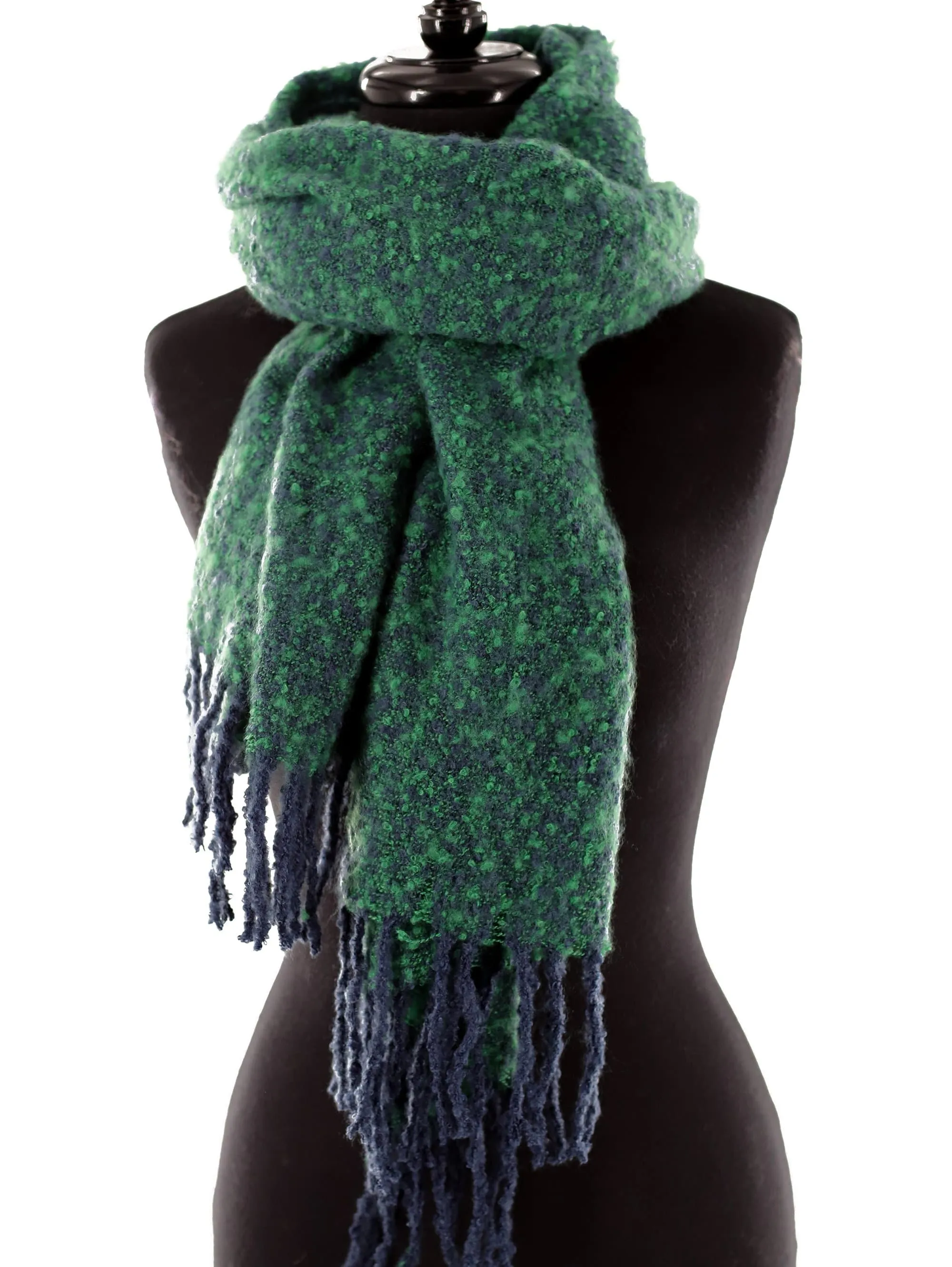 Muffler Scarf Plush with Fringe - Blue/Green