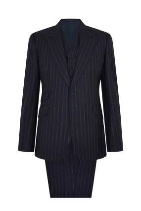 Navy Flannel Chalk Stripe Three-Piece Single Breasted Suit