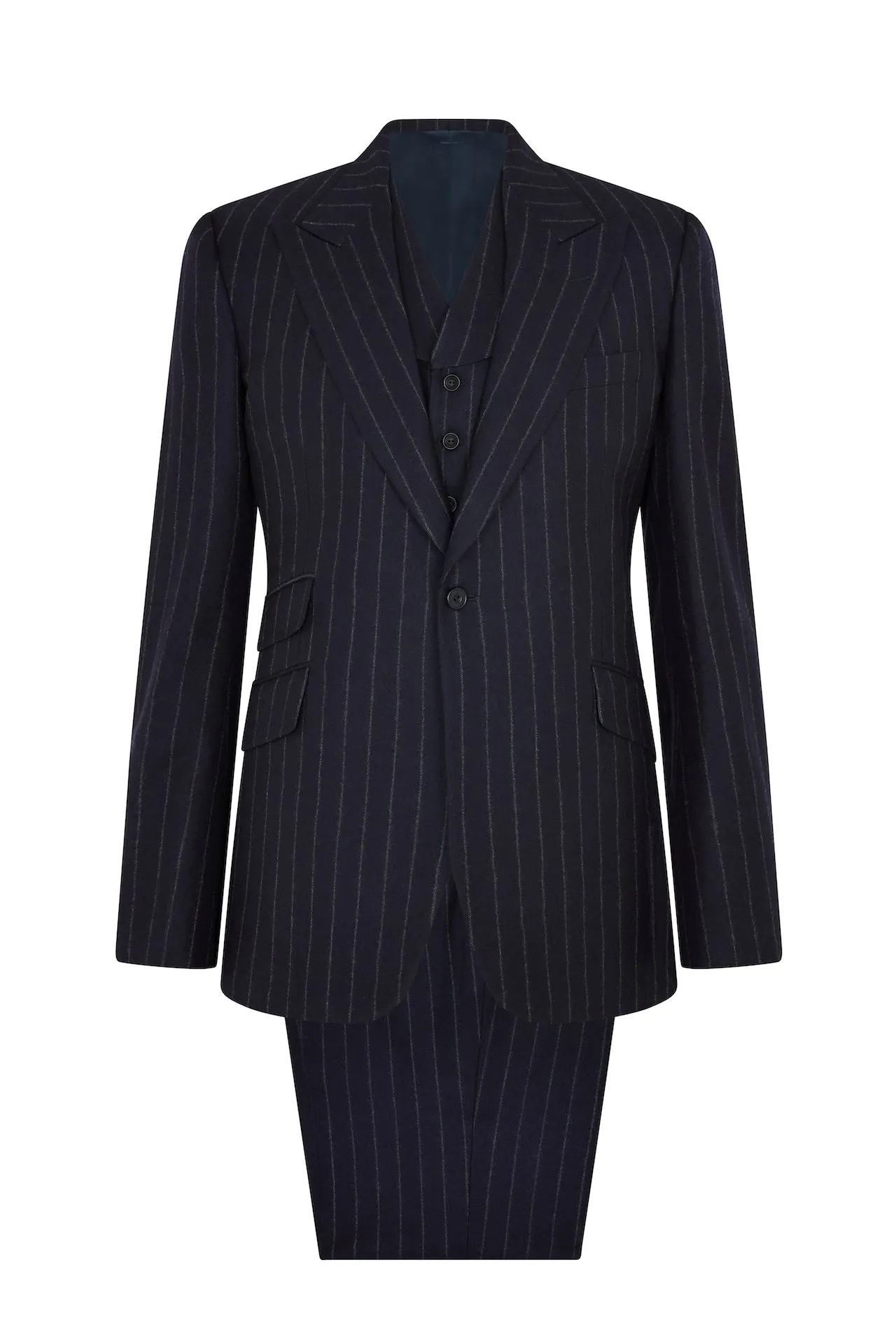 Navy Flannel Chalk Stripe Three-Piece Single Breasted Suit