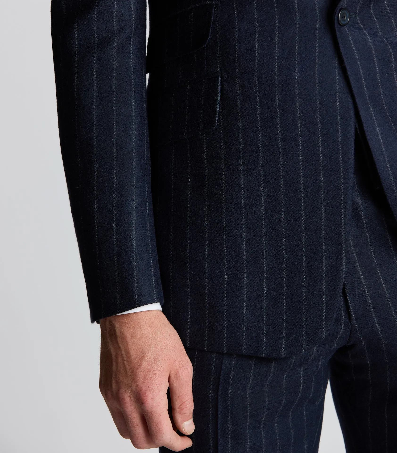 Navy Flannel Chalk Stripe Three-Piece Single Breasted Suit