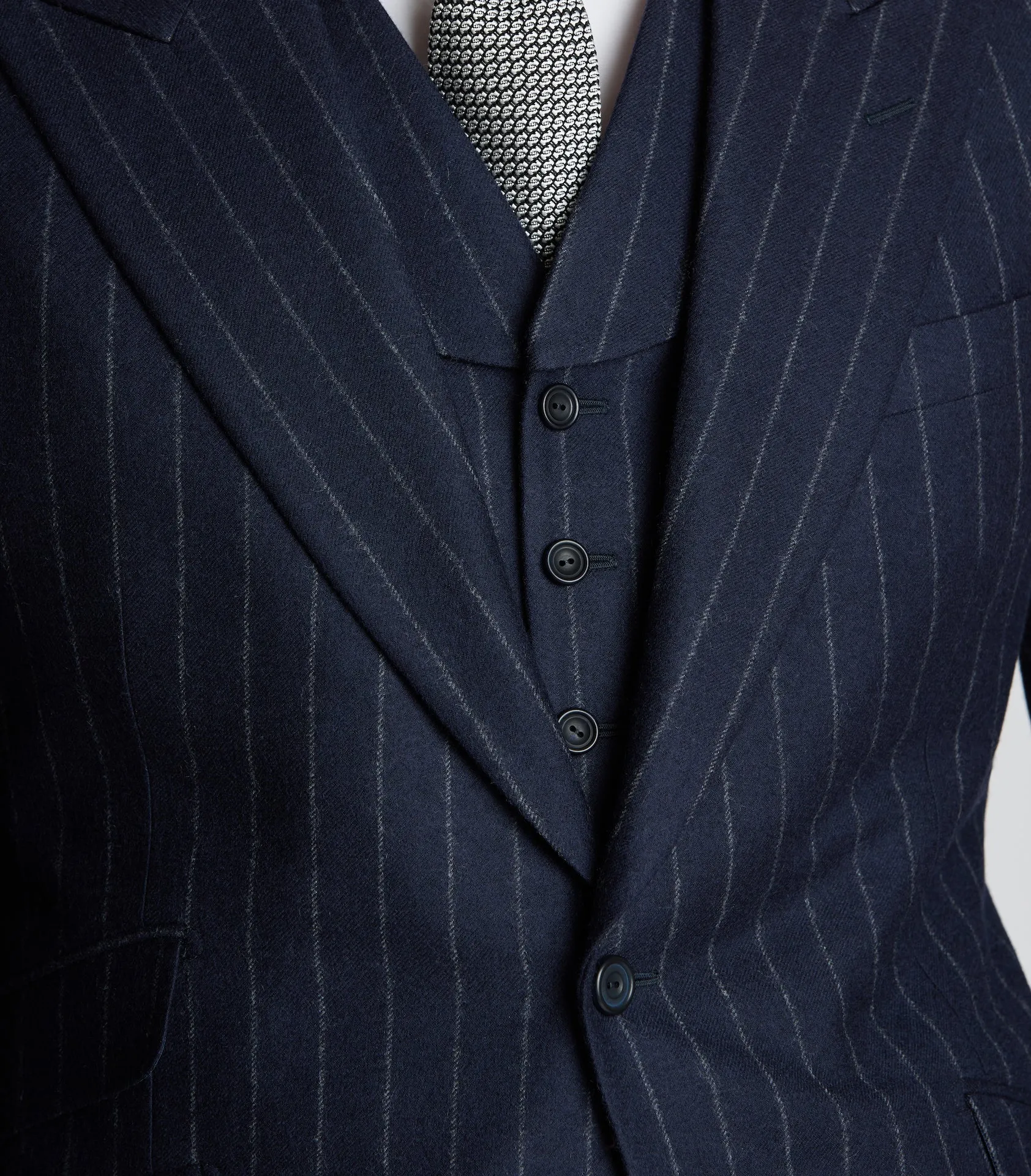 Navy Flannel Chalk Stripe Three-Piece Single Breasted Suit