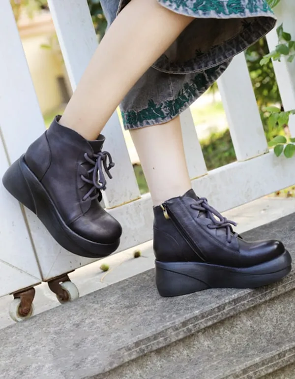 New Autumn Lace-up Retro Leather Platform Boots