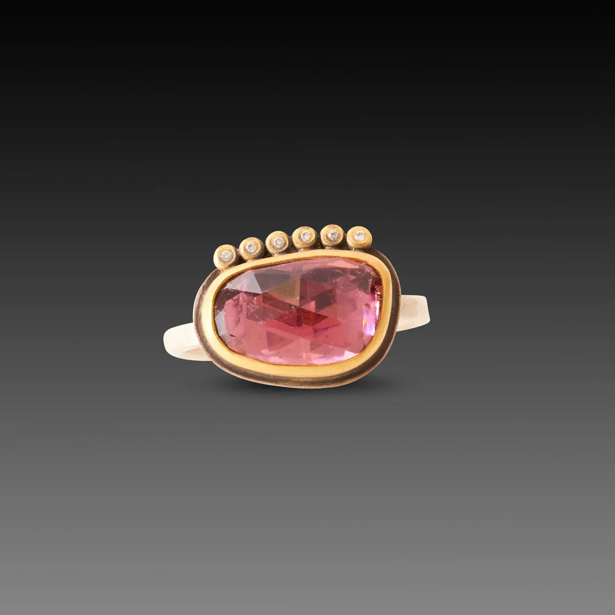 Pink Tourmaline Ring with Diamond Line