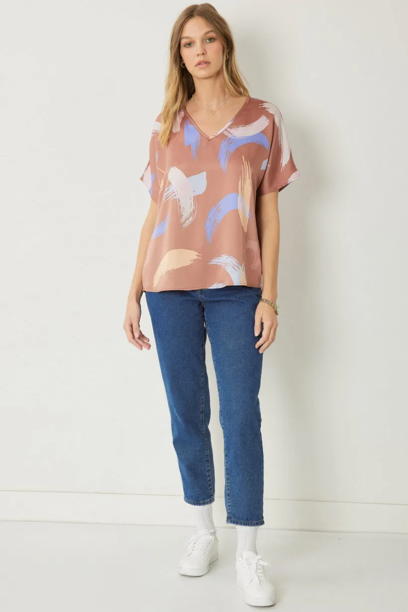 PRINTED V-NECK BLOUSE | BROWN MULTI