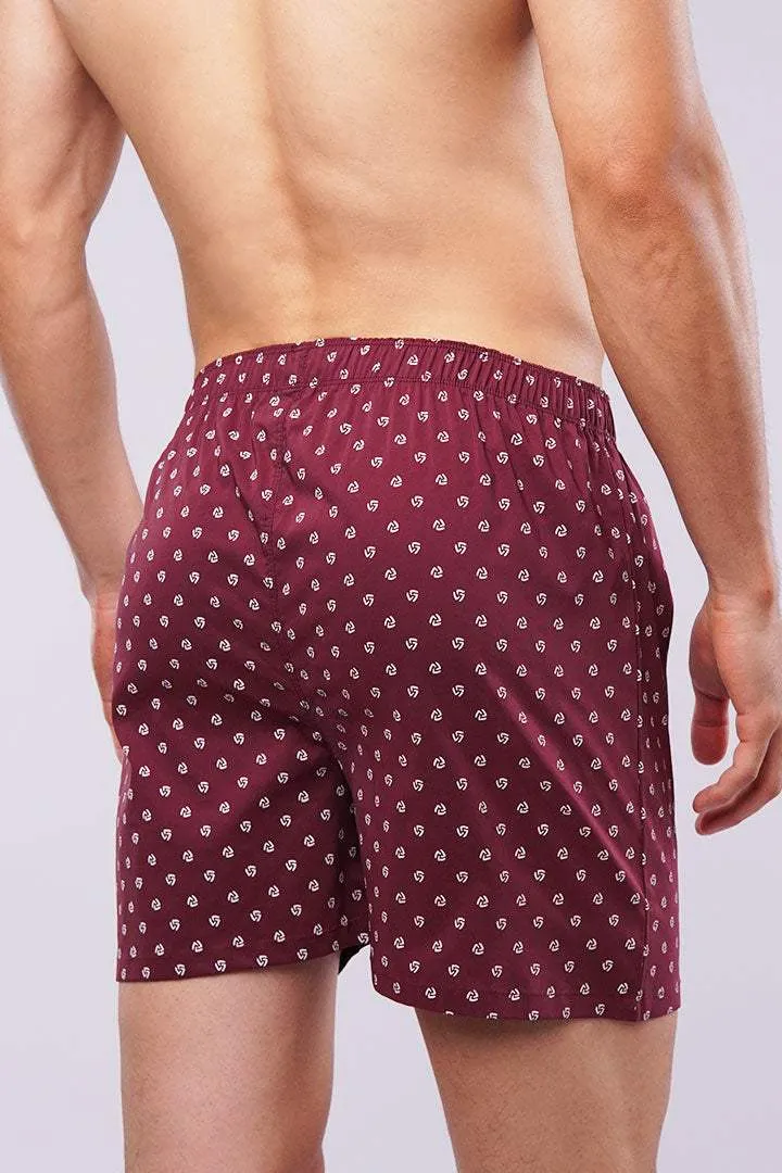 Printed Woven Boxer Shorts - Maroon