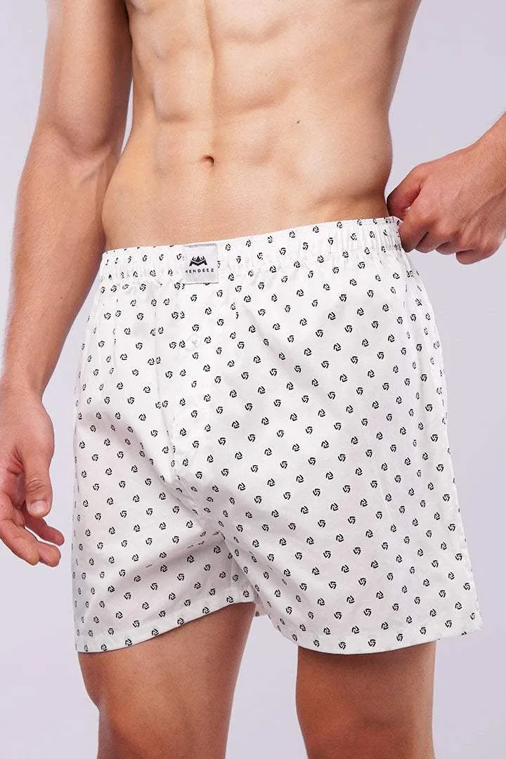 Printed Woven Boxer Shorts - White