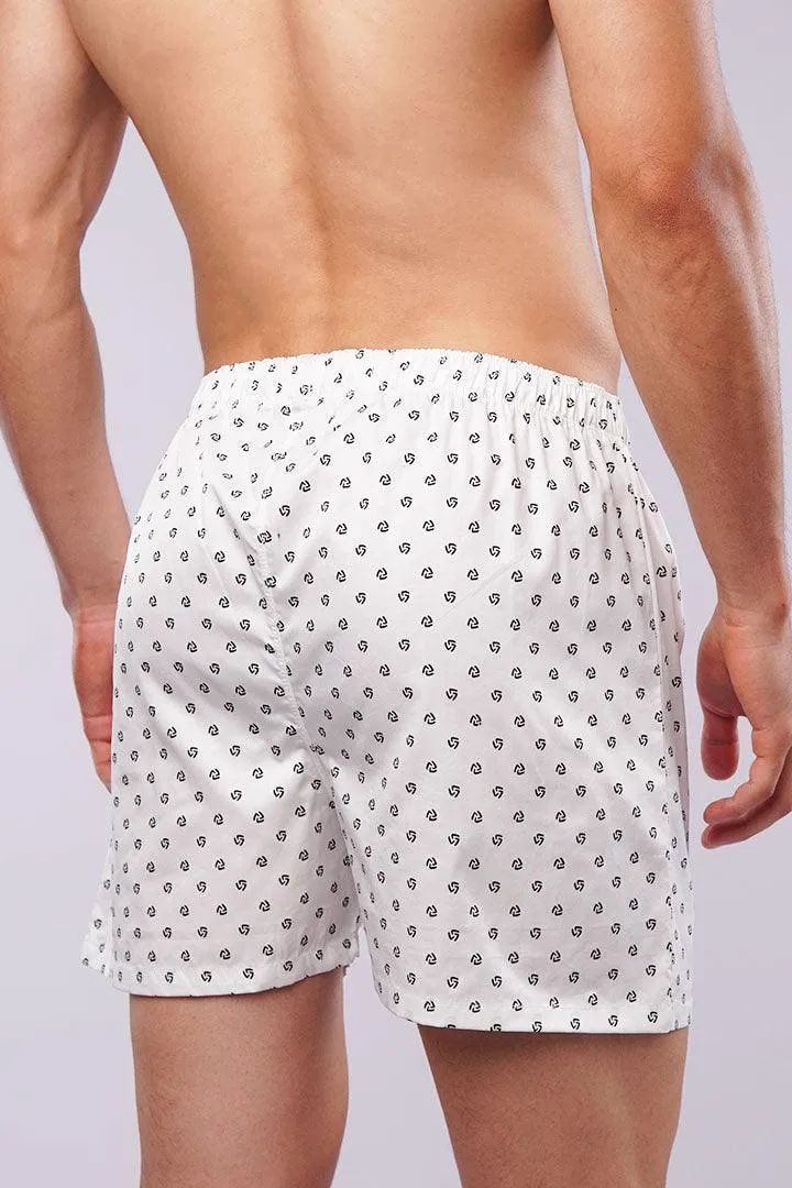 Printed Woven Boxer Shorts - White