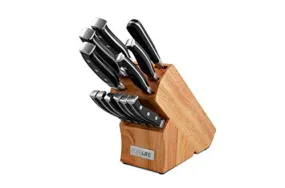 PureLife Ragalta PLKS 2500 Series 13-Piece Forged High Carbon Stainless Steel Cutlery in Wooden Block, Black