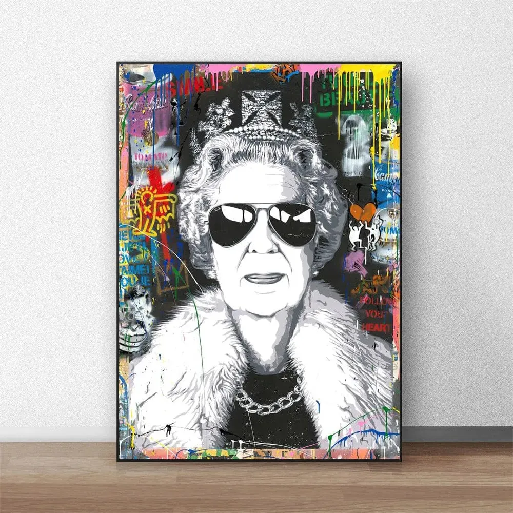 Queen Elizabeth Modern Pop Art Street Graffiti Canvas Artwork Prints