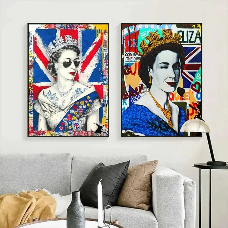 Queen Elizabeth Modern Pop Art Street Graffiti Canvas Artwork Prints