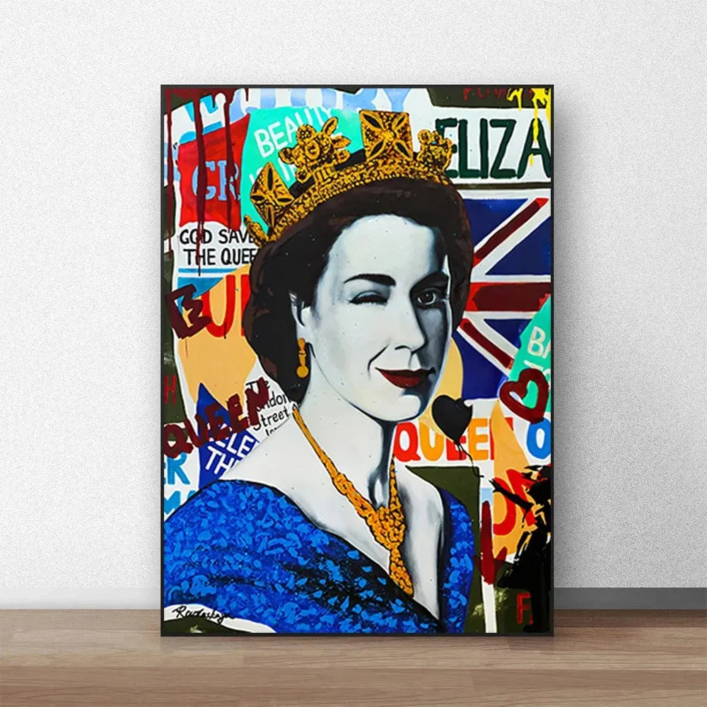 Queen Elizabeth Modern Pop Art Street Graffiti Canvas Artwork Prints