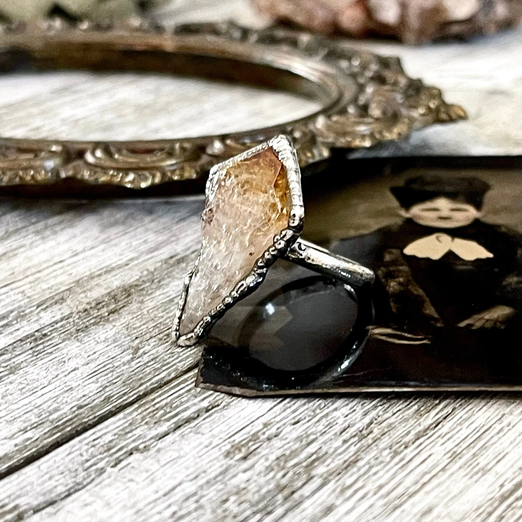 Raw Citrine Ring in Fine Silver, Dainty Citrine Crystal Ring Size 5 6 7 8 9 / Foxlark Collections