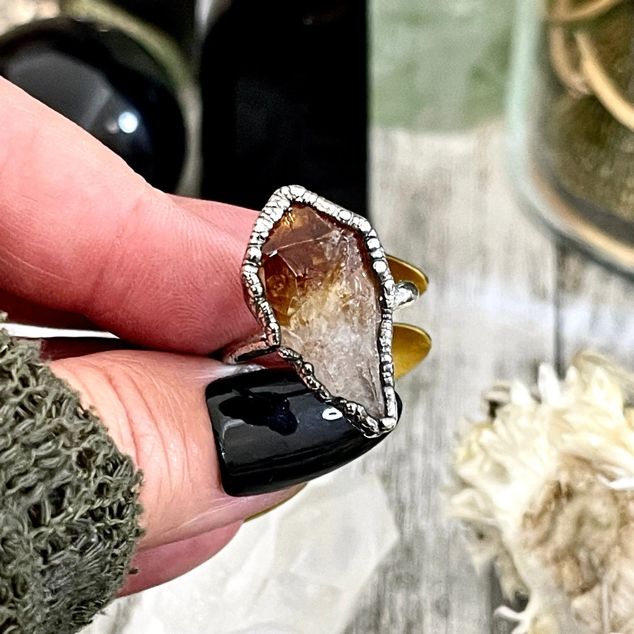 Raw Citrine Ring in Fine Silver, Dainty Citrine Crystal Ring Size 5 6 7 8 9 / Foxlark Collections