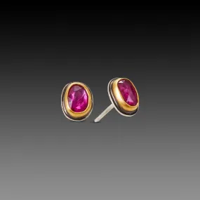 Rose Cut Ruby Stud Earrings