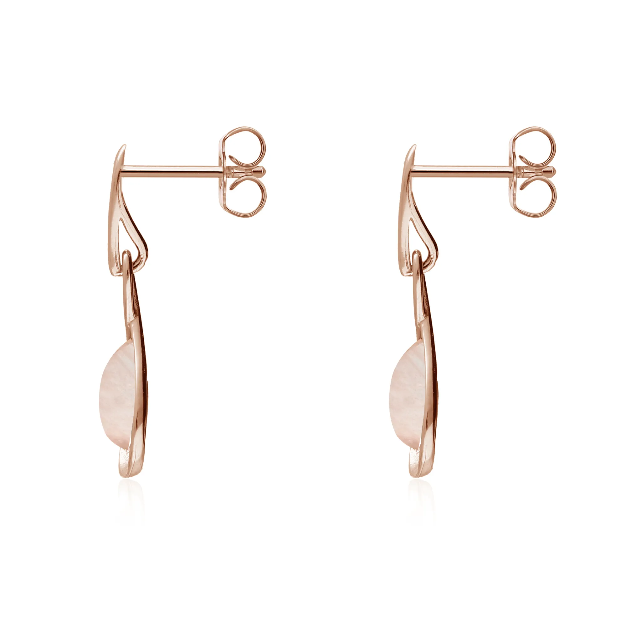 Rose Gold Vermeil Rose Quartz Teardrop Twist Stud Drop Earrings