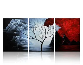 SANTIN ART- MODERN ABSTRACT PAINTING THE CLOUD TREE HIGH Q. WALL DECOR LANDSCAPE PAINTINGS ON CANVAS 12X16INCH 3PCS STRETCHED AND FRAMED READY TO HANG