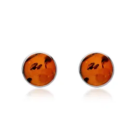 Sterling Silver Amber 8mm Round Stud Earrings