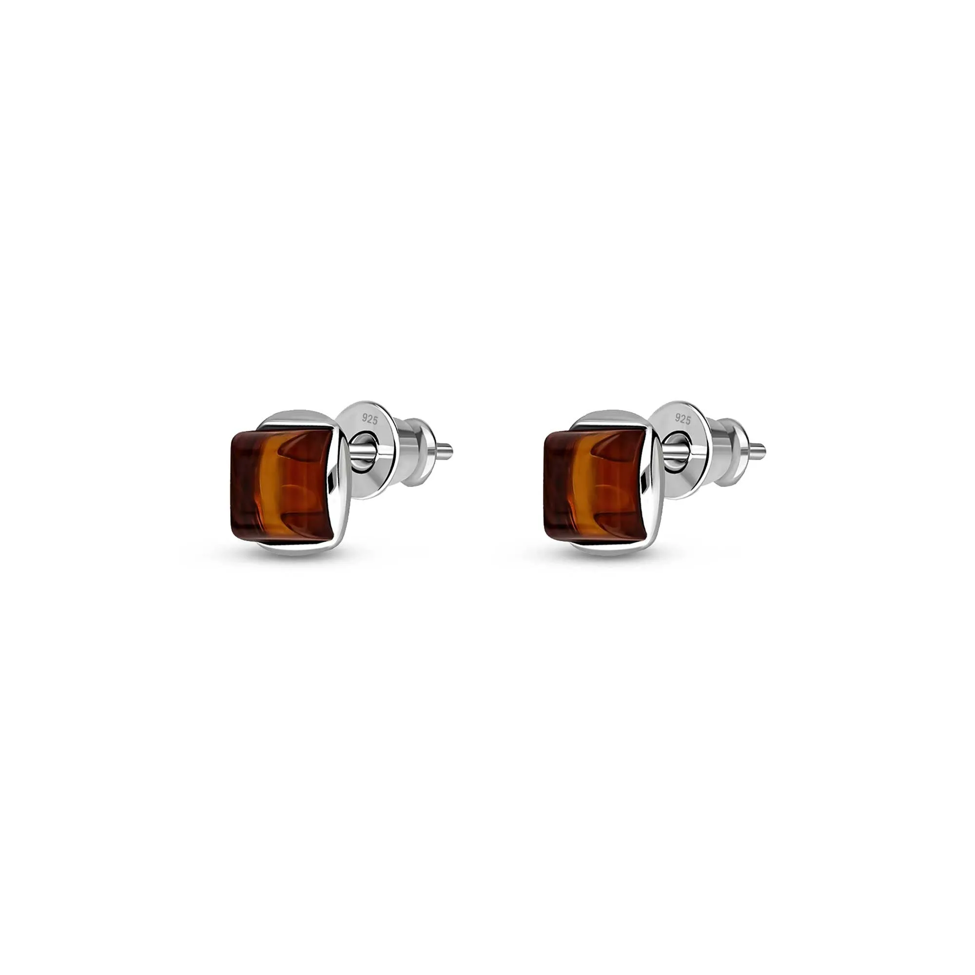 Sterling Silver Amber Designer Square Stud Earrings