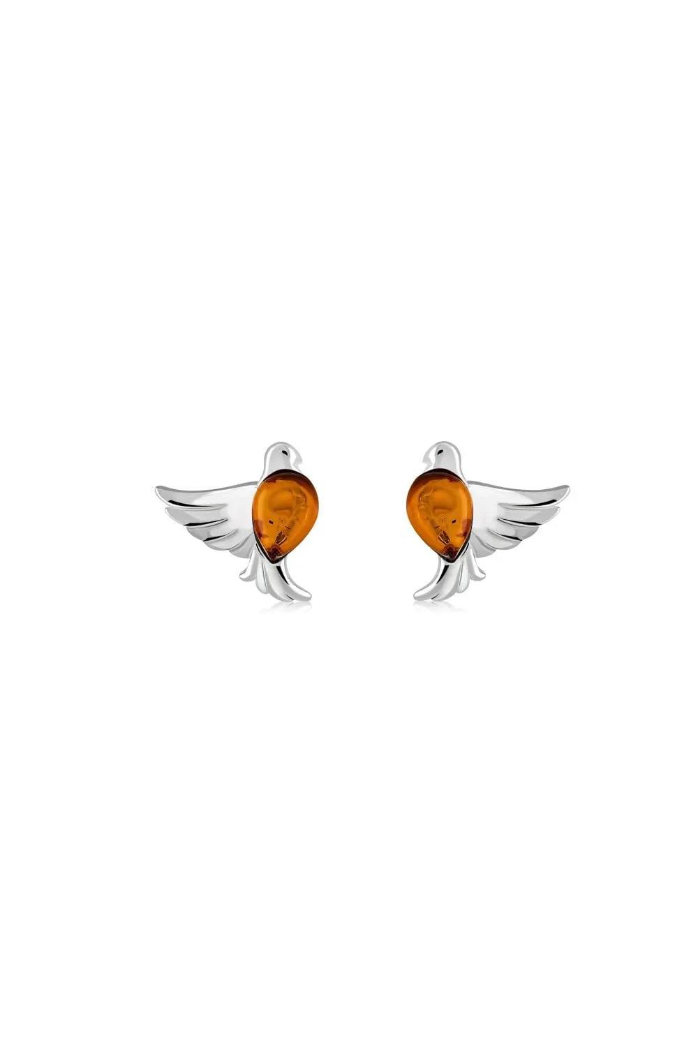 Sterling Silver Amber Dove Stud Earrings