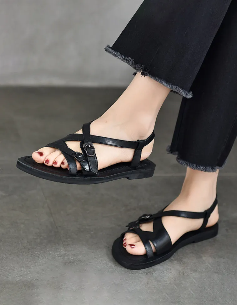 Summer Front Buckle Strappy Flat Slingback Sandals