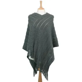 Tasseled Poncho with Pearl Bead Details