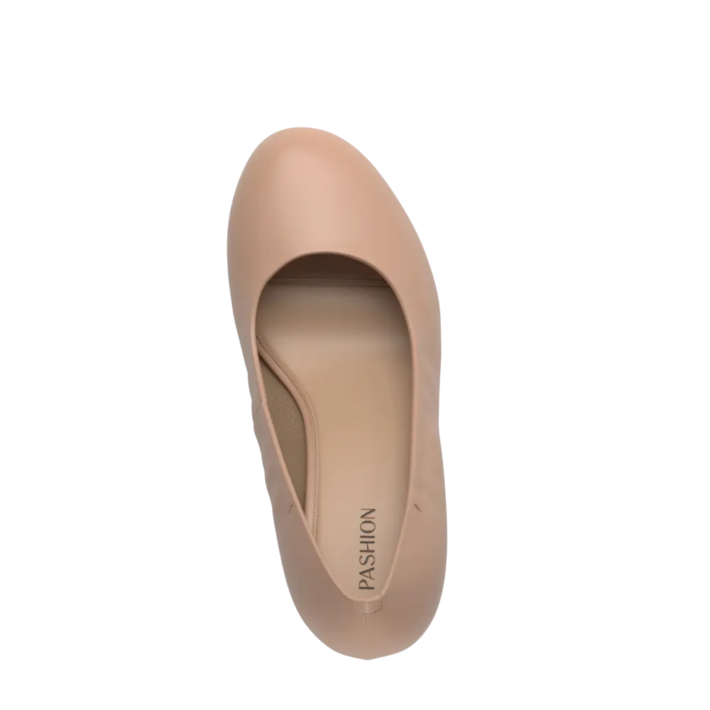 The Ballet Pump - Latte Stretch Leather 3 Block