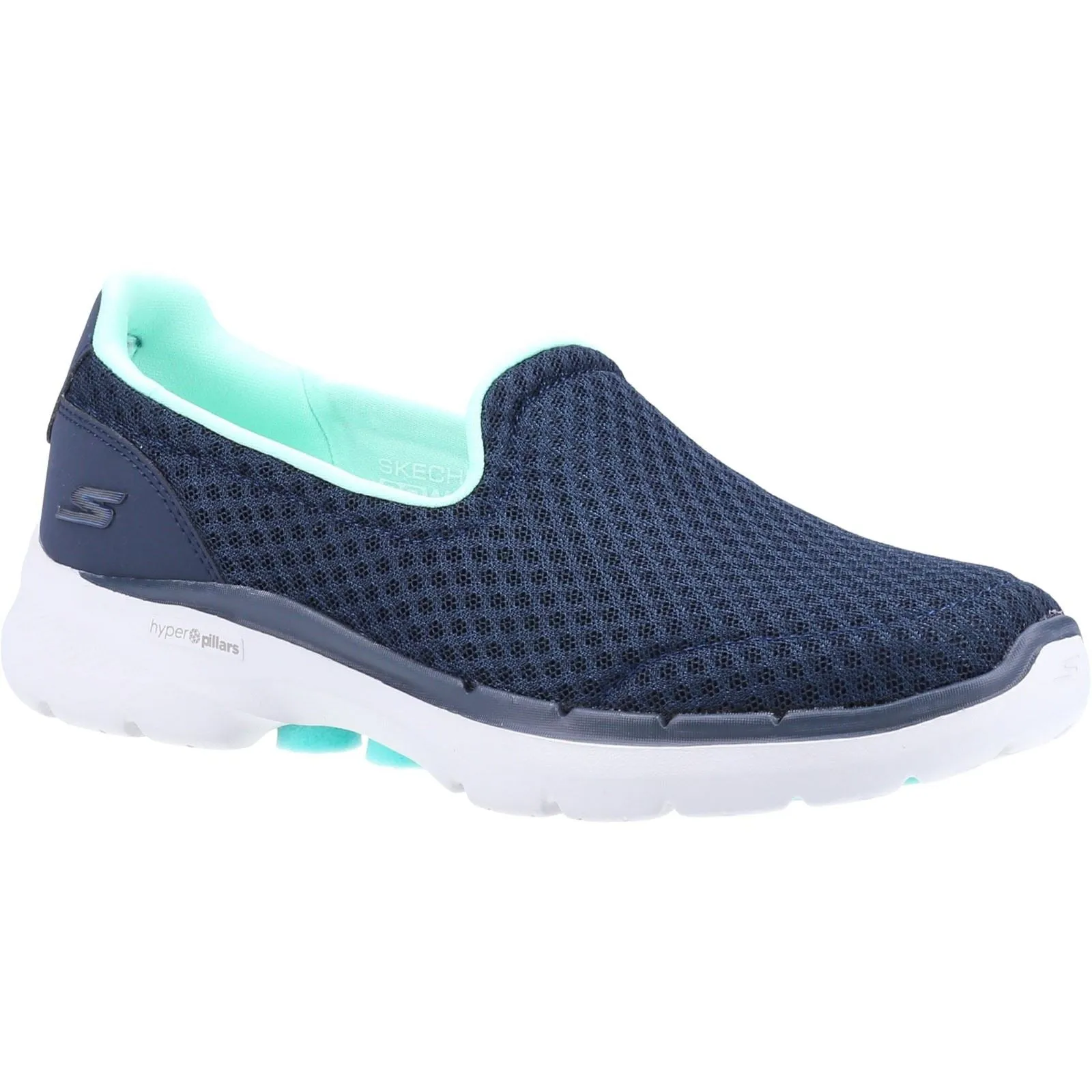 Women's Wide Fit Skechers 124508 Go Walk 6 Big Splash Sneakers - Navy/Turquoise