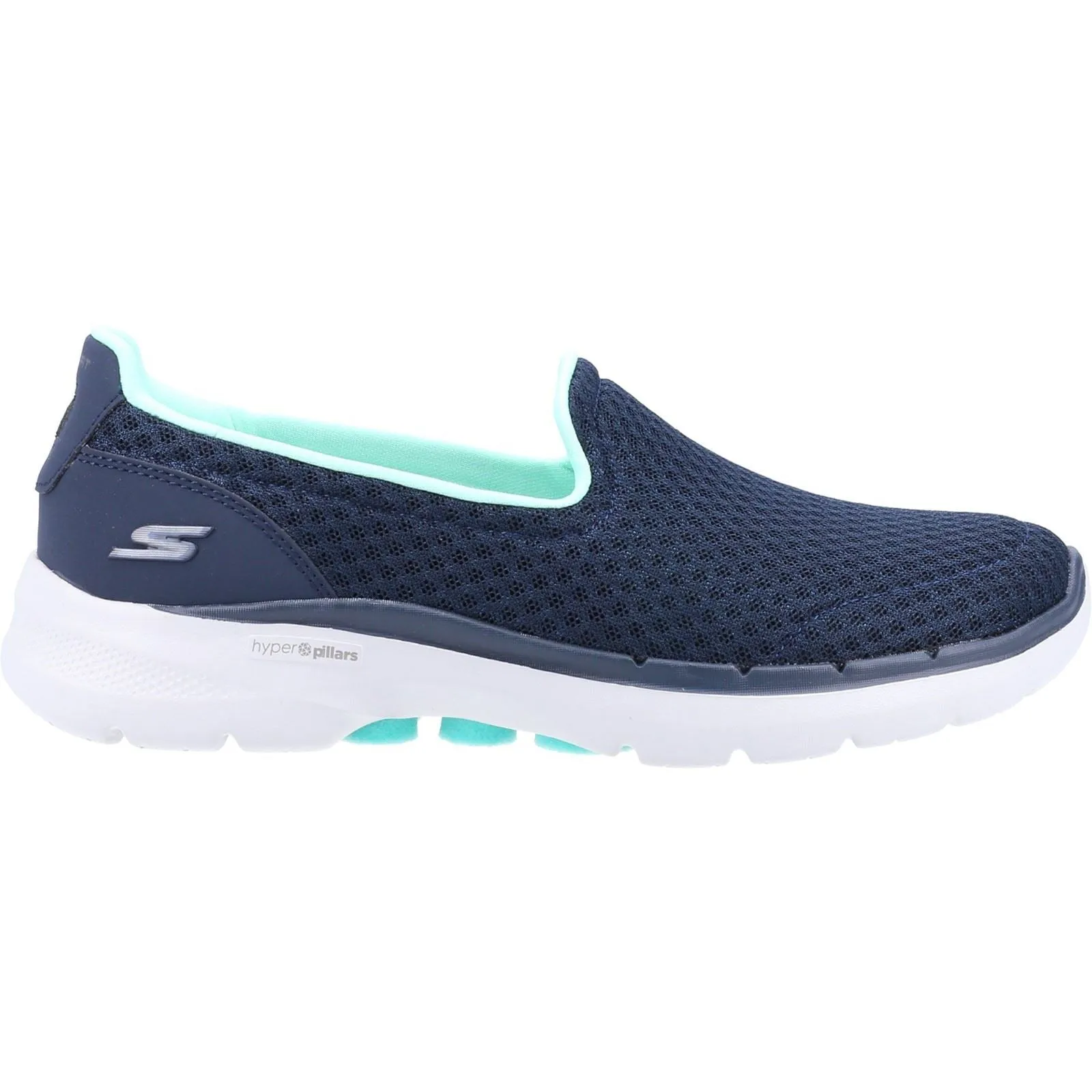 Women's Wide Fit Skechers 124508 Go Walk 6 Big Splash Sneakers - Navy/Turquoise